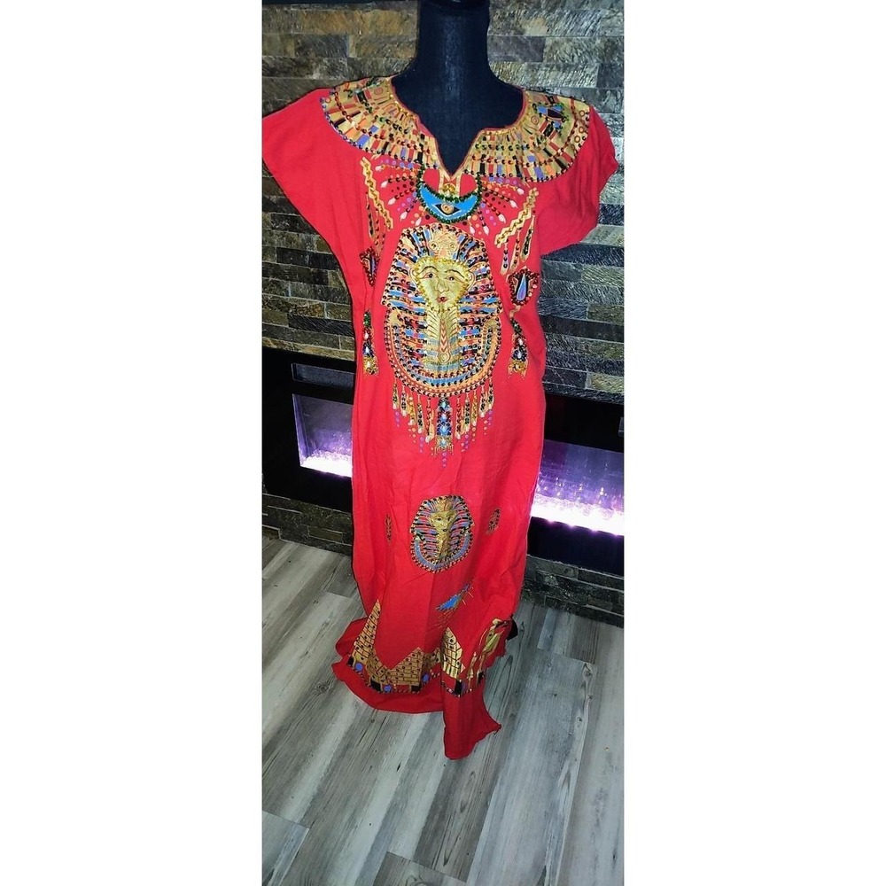 Red Long Egyptian Long Caftan Dress size S/M - Picture 2 of 6